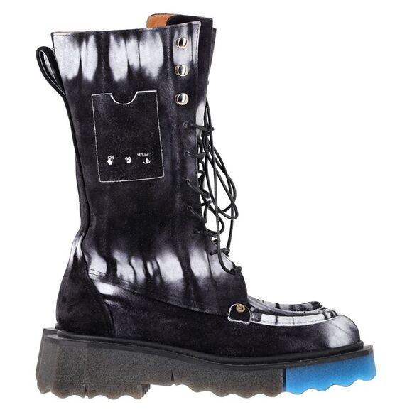 Off-White Tie Dye Sponge Combat Boots in Black Suede - Picture 1 of 7